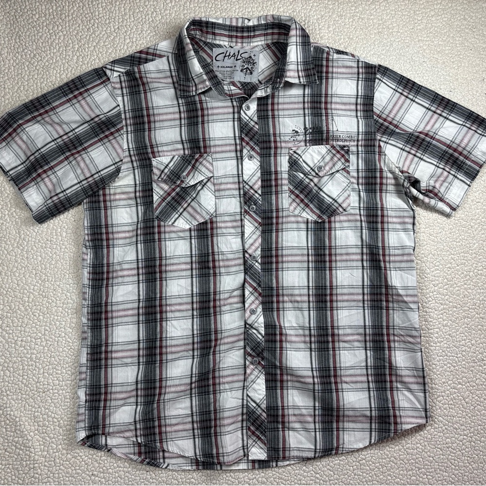 Chalc Men’s Black/Gray Plaid Size XXL Western Short Sleeve Button Down Shirt‎